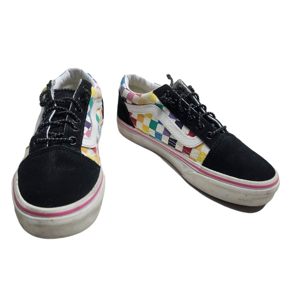 VANS Rainbow Checkerboard with Black Toe and White Sidestripe Kids Size 1